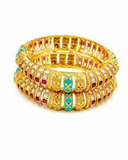 Fancy Meenakari Broad Kada / Stylish Partywear Navratna Bangles (Set of 2)