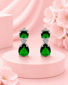 Stylish Emerald Green Partywear Earrings / Fancy Crystal Drop Earrings