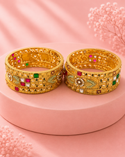 Stylish Gold Plated Fancy Kundan Kada Set | Trendy Multicolor Partywear Bangles for Women