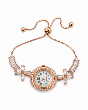Stylish Rose Gold AD Stone Bracelet Watch | Fancy Partywear Jewelry Watch for Girls & Women