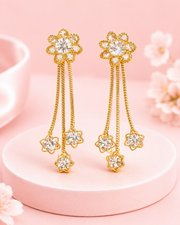 Stylish Fancy Gold Plated Flower Tassel Earrings | Partywear Stone Earrings