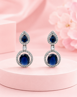 Fancy Royal Blue Sapphire Stone Earrings | Stylish Partywear Danglers