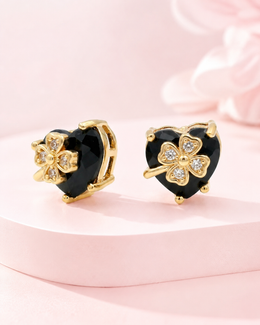 Fancy Black Heart & Clover Studs | Stylish Partywear Earrings for Girls | Western Design Tops