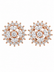 Stylish Fancy Rose Gold Flower Studs / Partywear American Diamond Tops / Daily Wear Earrings