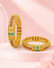 Fancy Meenakari Broad Kada / Stylish Partywear Navratna Bangles (Set of 2)