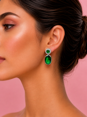 Fancy Emerald Green Partywear Earrings | Stylish Silver-Plated Drop Dangler Earrings | New Design 2026