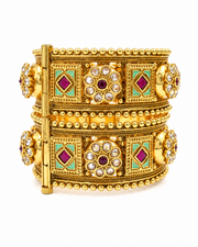 Gold-Plated Broad Mesh Kada for Women | American Diamond Studded Floral Motif | Traditional Honeycomb Design Bengals | Festive & Wedding Wear | Set 2
