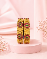 Stylish Golden Bead & AD Stone Bangle Set (Set of 2) - Fancy Modern Bengals