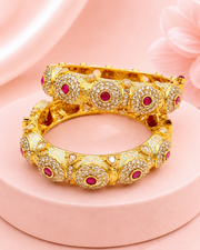 Stylish Partywear Gold Plated Ruby Stone Bangles / Fancy Meenakari Kada Set Of 2