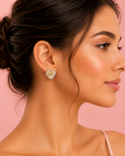 Fancy Heart Crystal Tops | Stylish Gold Plated Clover Earrings | Trending Partywear Studs