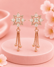 Fancy Rose Gold Star Tassel Earrings | Stylish Partywear American Diamond Earring for Women & Girls