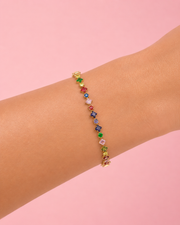 Fancy Stylish Multicolour Stone Gold Plated Bracelet / Trendy Navratna Tennis Bracelet for Partywear