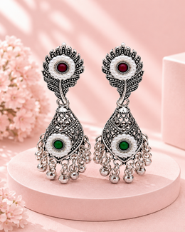 Fancy Peacock Style Oxidized Jhumka / Trending Partywear Earrings