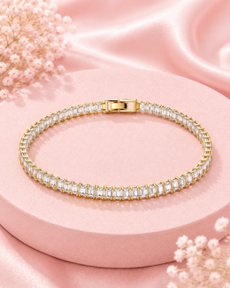 Fancy Stylish Baguette AD Bracelet / Gold Polished Partywear Tennis Bracelet for Women