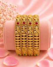 Traditional Gold Plated Ruby Emerald Brass Bangle Set (Pack of 4)