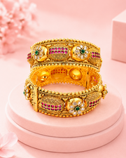 Stylish Rajwadi Broad Kada / Fancy Openable Partywear Bangles Set of 2