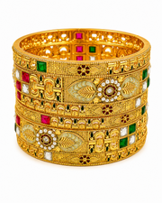 Stylish Gold Plated Fancy Kundan Kada Set | Trendy Multicolor Partywear Bangles for Women