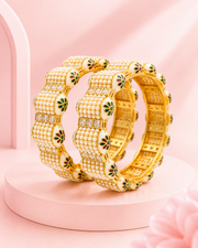 Stylish Partywear Pearl Meenakari Kada / Fancy Broad Bangle Set (2 Pcs)