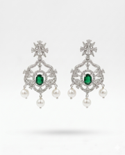 Stylish Emerald Green Victorian Earrings / Fancy Pearl Drop Earrings / Trendy Partywear Jewelry