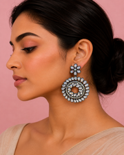 Fancy Oxidized Silver Mirror-Work Chandbali | Stylish Partywear Earrings for Women | Trending Ethnic Earrings
