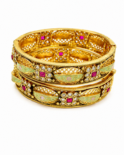 Gold Plated Meenakari & Kundan Studded Plastic-Free Alloy Bangle Set (Pack of 2)