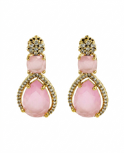 Stylish Pink Stone Fancy Earrings | Partywear Gold Plated Danglers | Trending Rose Pink Drop Earrings