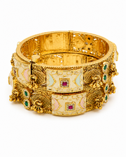 Traditional Meenakari Openable Bangles for Women | Gold Plated Antique Kada Set with Ruby & Emerald Stones | Ethnic Bridal Jewellery | Pack of 2