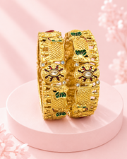 PM Aura Jewels Traditional Meenakari Gold Plated Brass Bangles (Set of 2)