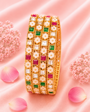 Trendy Multi-Color Kundan Bangle Set - 4 Pieces (Stylish & Affordable)
