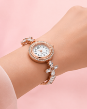 Stylish Rose Gold AD Stone Bracelet Watch | Fancy Partywear Jewelry Watch for Girls & Women