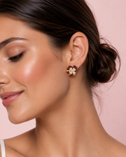 Stylish Red Heart Gold Flower Tops | Fancy Partywear Studs for Girls