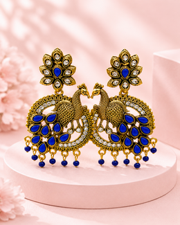 Stylish Peacock Blue Stone Partywear Earrings for Women