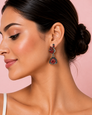 Fancy Peacock Oxidized Jhumka | Stylish Red Stone Partywear Earrings | Trending Ethnic Jhumki