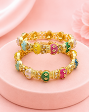 Stylish Fancy Meenakari Bangle Set | Partywear Multi-color Kundan Kadas (Set of 2)