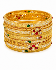 Stylish Gold Plated Fancy Kundan Bangles Set (Pack of 6) – Traditional Partywear Choodi
