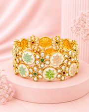 Fancy Dual-Pattern Gold-Plated Bangle Set (Set of 2) - Stylish Ruby Floral Bengals