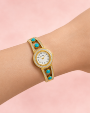 Fancy Gold-Plated Turquoise Bangle Watch | Stylish Partywear Bracelet Ghadi for Women