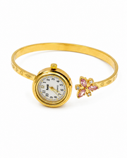 Fancy Stylish Pink Stone Gold Kada Watch - Partywear Bracelet Ghadi