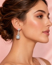 Fancy Stylish American Diamond Partywear Earrings | New Design Long AD Earrings | Silver Crystal Jhumki Dangler
