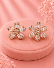 Fancy Rose Gold Flower Studs - Stylish Partywear American Diamond Earrings / Daily Wear Tops for Women