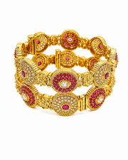 Stylish Partywear Gold Plated Ruby Stone Openable Kadas / Fancy Bangles (Set of 2)
