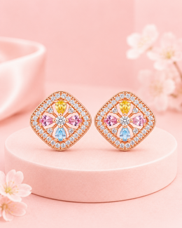 Stylish Fancy Partywear Multi-Color Rose Gold Studs / Trendy Daily Wear Earrings for Women