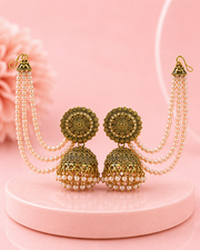 Stylish Gold-Plated Bahubali Jhumka with 4-Layered Pearl Sahare | Fancy Partywear Earrings