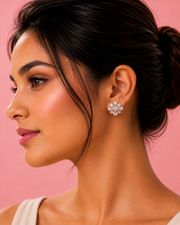Fancy Stylish Flower Studs | Rose Gold American Diamond Earrings | Partywear Dailywear Tops for Women