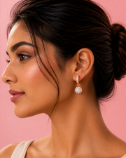 Fancy Rose Gold CZ Floral Hoops | Stylish Partywear Earrings for Girls