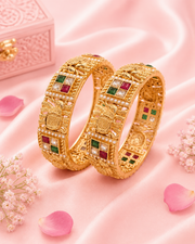 Stylish Elephant Design Matte Gold Bangles / Fancy Partywear Multi-color Kangan (Pack of 2)