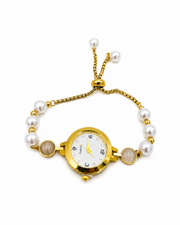 Fancy Stylish Pearl Bracelet Watch - Adjustable Partywear Ghadi for Women