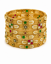 Fancy Partywear Gold-Plated Kundan Bangle Set (Set of 6)