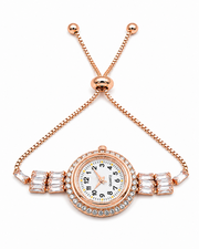 Stylish Rose Gold AD Studded Bracelet Watch - Fancy Adjustable Free Size Ghadi