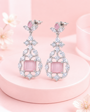Trending Pink Stone AD Fancy Earrings | Stylish Silver Plated Partywear Dangler for Girls & Women
